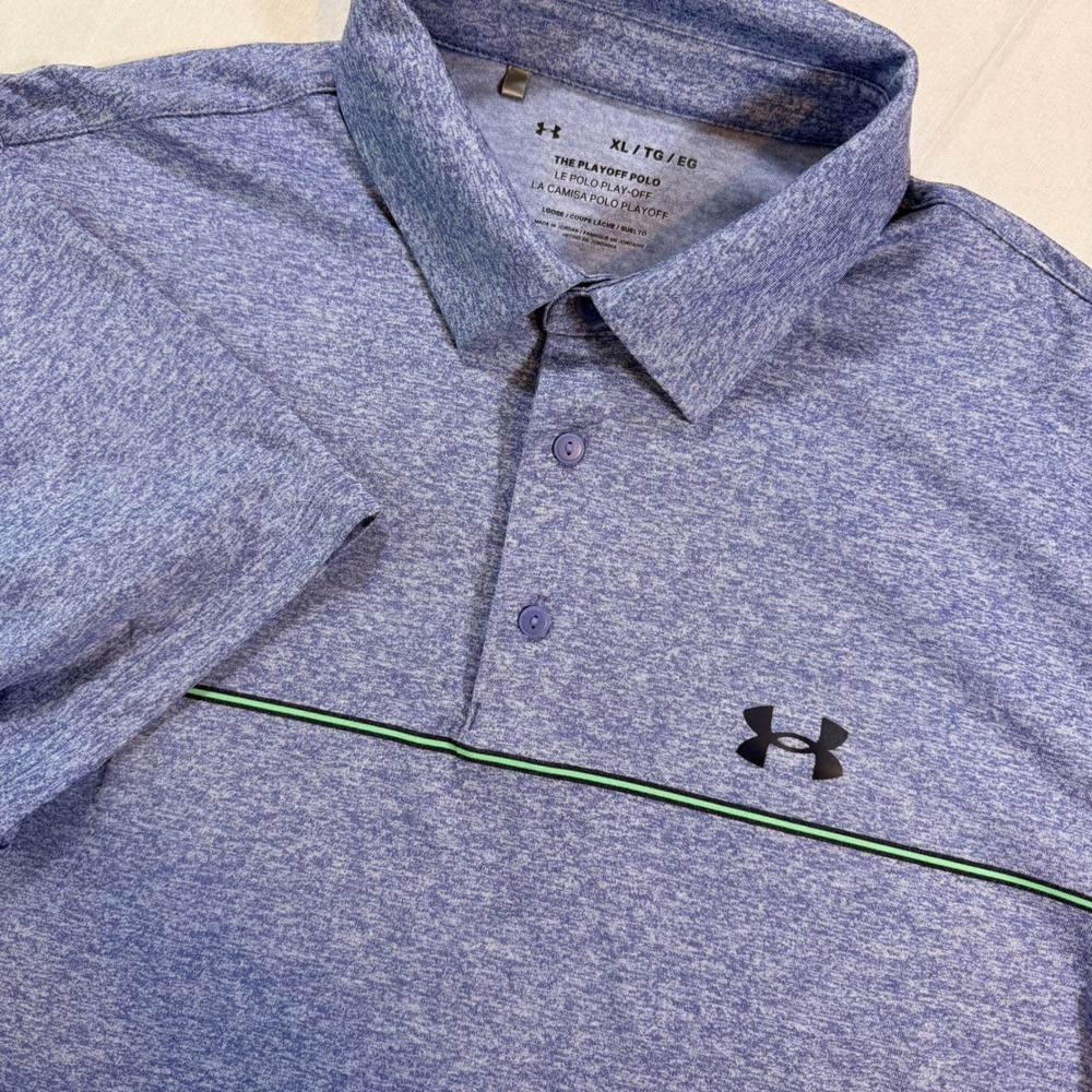 Under Armour Playoff Polo Mens XL Heathered Stripe Golf Preppy Moisture Wicking